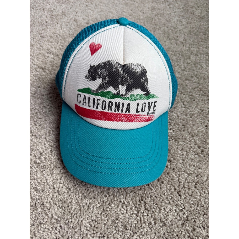 Billabong California Love Bear Trucker Hat Teal‎ Mesh Snapback Cap